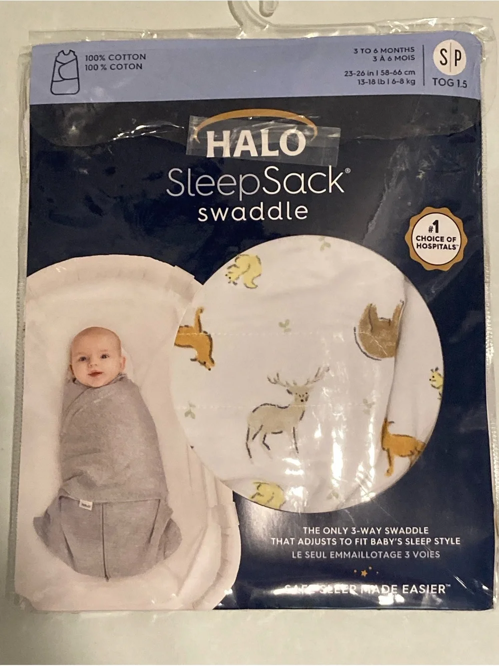 HALO SleepSack 3-Way Swaddle Adjustable 100% Cotton S/P 3-6 Months New w/ Tags